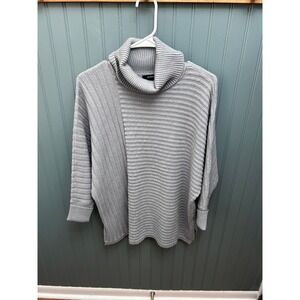 Alfani Gray Ribbed Asymmetrical Cowl Neck Sweater‎ Women's Size S